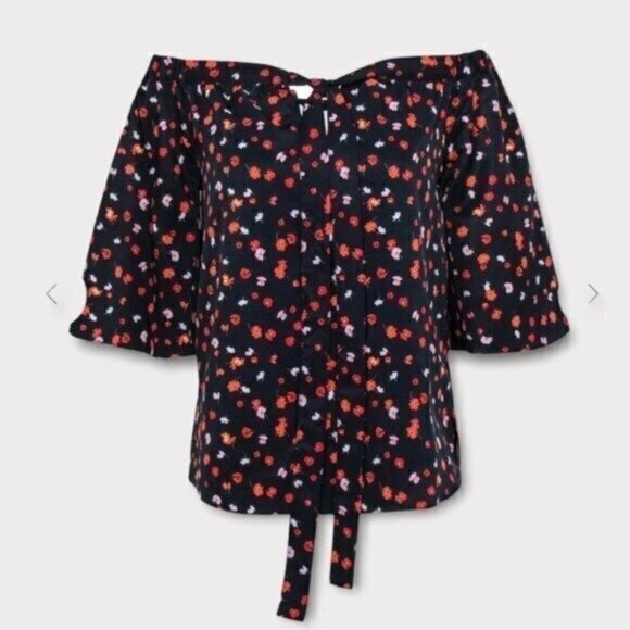 7 For All Mankind Tops - 7 For All Mankind NWT Navy & Red Floral Print Off The Shoulder Blouse Size XS